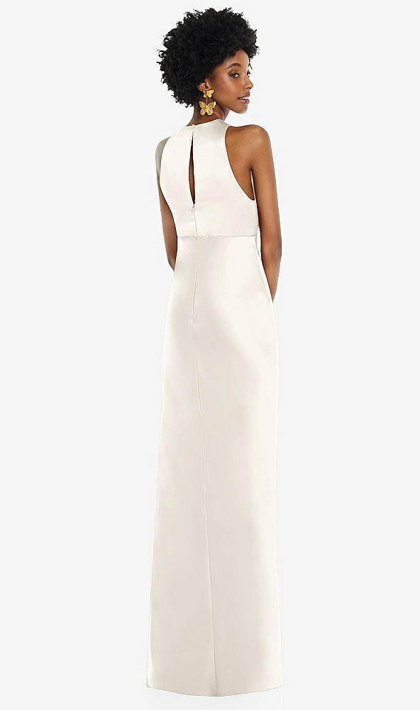 Back View - Ivory Jewel Neck Sleeveless Maxi Dress with Bias Skirt