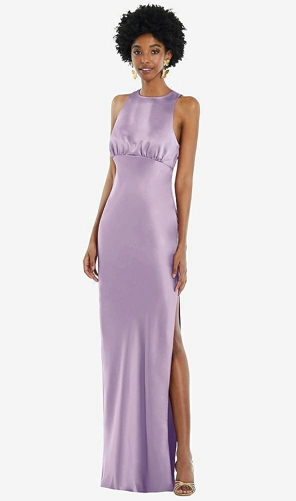 Front View - Pale Purple Jewel Neck Sleeveless Maxi Dress with Bias Skirt