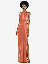 Front View Thumbnail - Terracotta Copper Jewel Neck Sleeveless Maxi Dress with Bias Skirt
