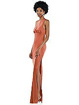 Side View Thumbnail - Terracotta Copper Jewel Neck Sleeveless Maxi Dress with Bias Skirt
