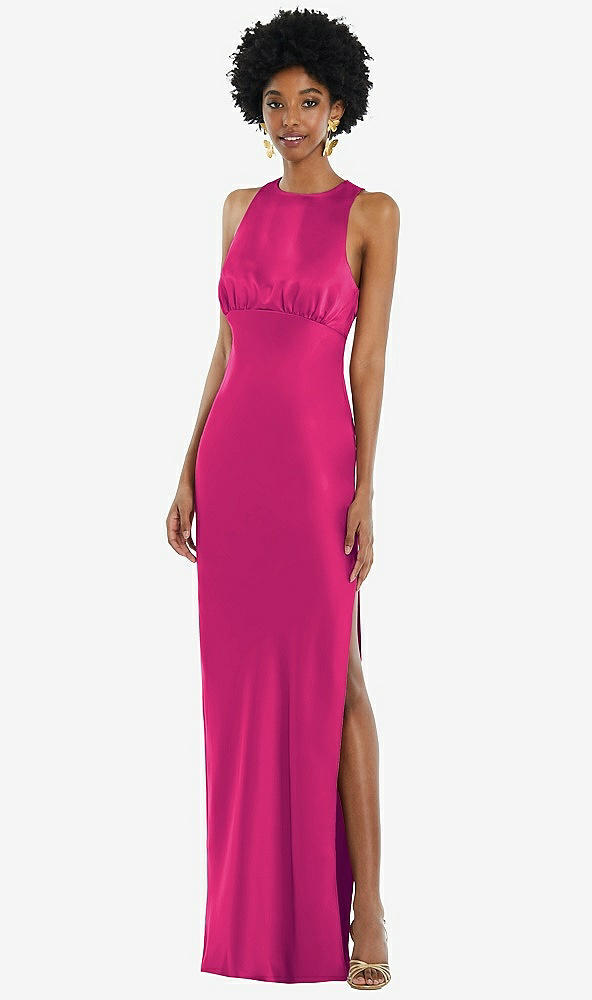 Front View - Think Pink Jewel Neck Sleeveless Maxi Dress with Bias Skirt