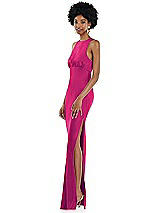Side View Thumbnail - Think Pink Jewel Neck Sleeveless Maxi Dress with Bias Skirt