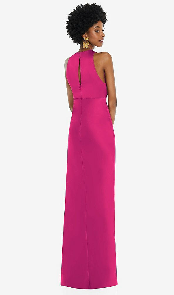 Back View - Think Pink Jewel Neck Sleeveless Maxi Dress with Bias Skirt