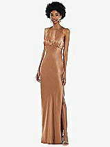 Front View Thumbnail - Toffee Jewel Neck Sleeveless Maxi Dress with Bias Skirt