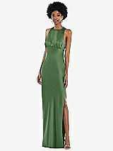 Front View Thumbnail - Vineyard Green Jewel Neck Sleeveless Maxi Dress with Bias Skirt