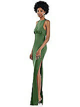 Side View Thumbnail - Vineyard Green Jewel Neck Sleeveless Maxi Dress with Bias Skirt