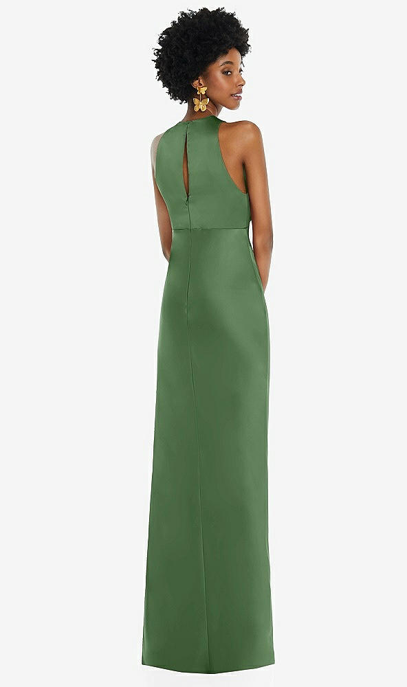 Back View - Vineyard Green Jewel Neck Sleeveless Maxi Dress with Bias Skirt