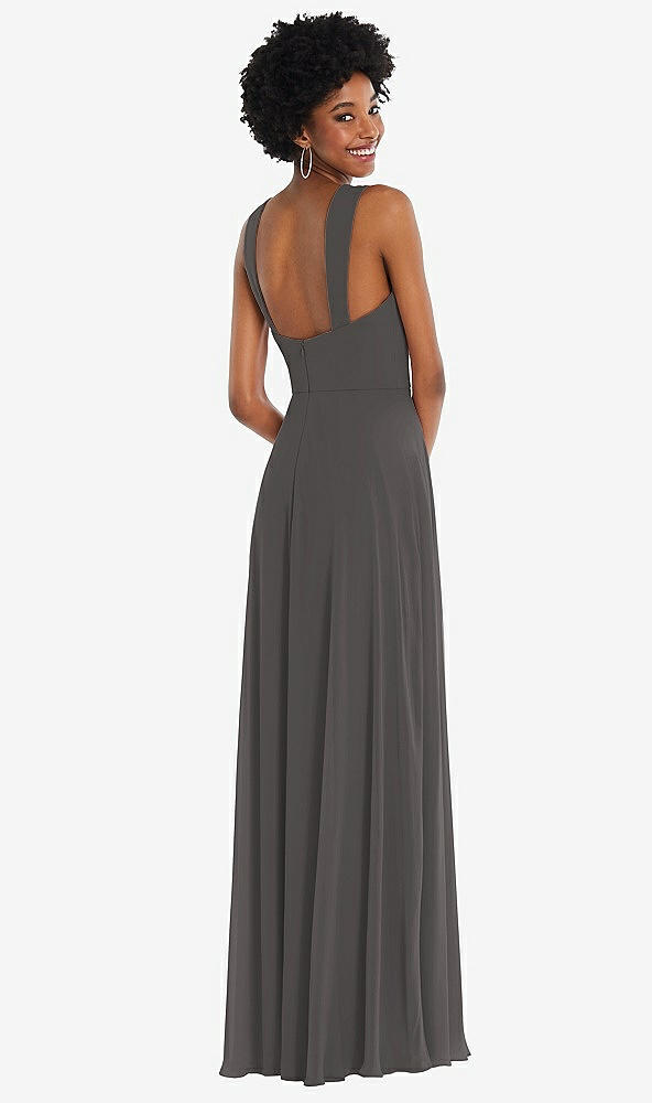 Back View - Caviar Gray Contoured Wide Strap Sweetheart Maxi Dress