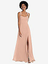 Front View Thumbnail - Pale Peach Contoured Wide Strap Sweetheart Maxi Dress