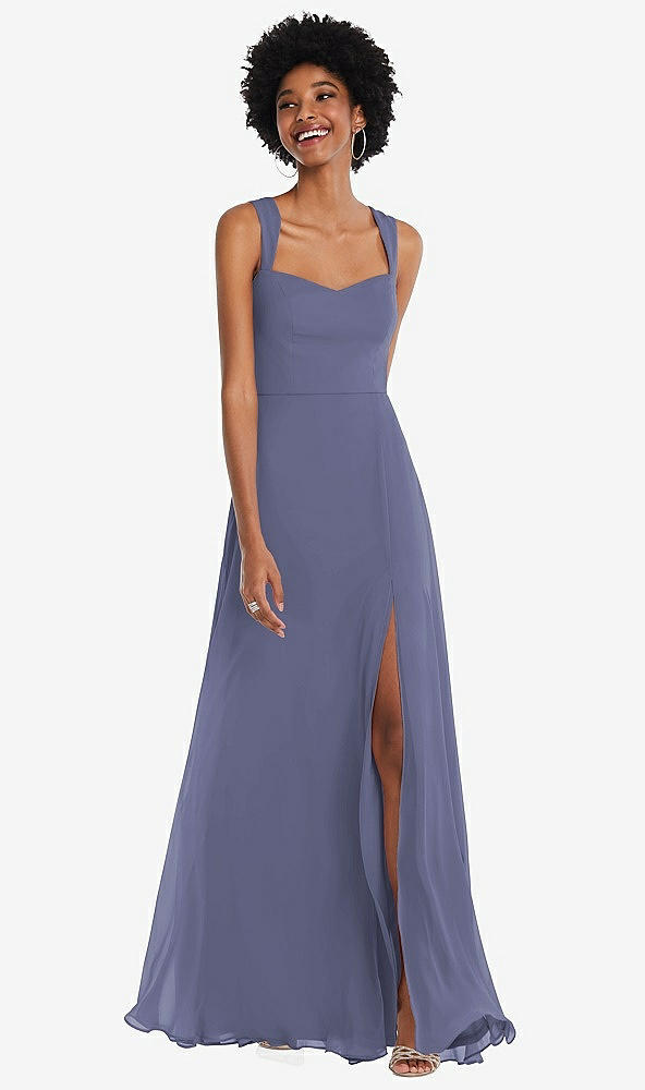 Front View - French Blue Contoured Wide Strap Sweetheart Maxi Dress