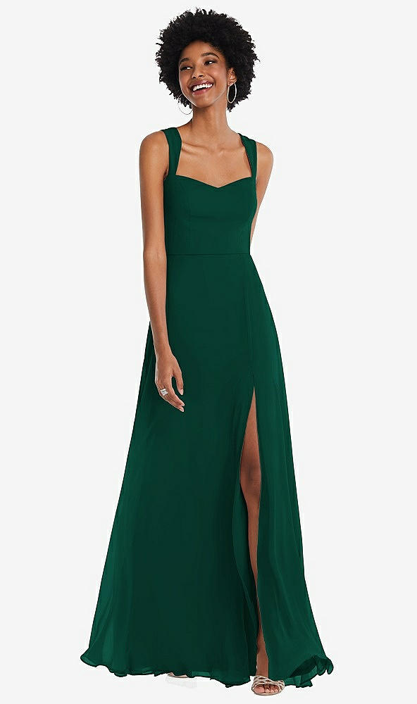 Front View - Hunter Green Contoured Wide Strap Sweetheart Maxi Dress