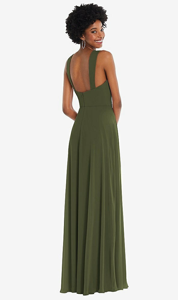 Back View - Olive Green Contoured Wide Strap Sweetheart Maxi Dress