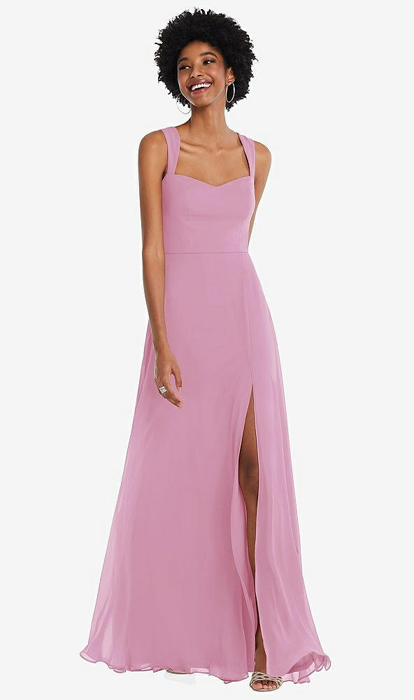 Front View - Powder Pink Contoured Wide Strap Sweetheart Maxi Dress