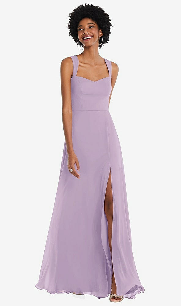 Front View - Pale Purple Contoured Wide Strap Sweetheart Maxi Dress