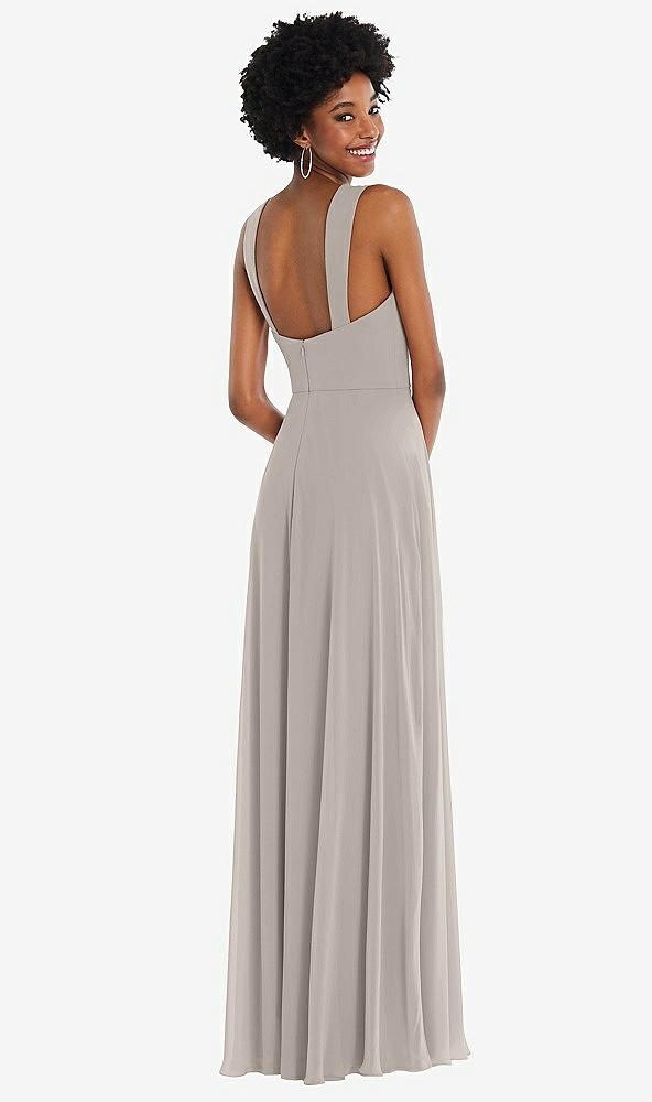Back View - Taupe Contoured Wide Strap Sweetheart Maxi Dress