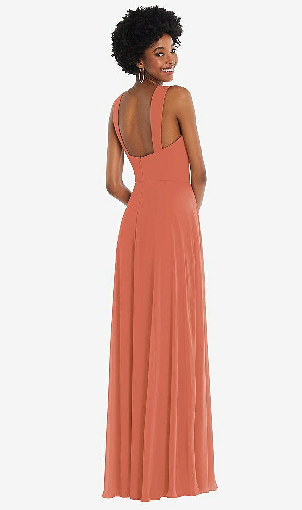 Back View - Terracotta Copper Contoured Wide Strap Sweetheart Maxi Dress