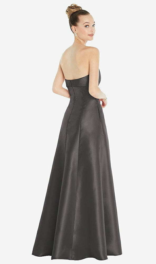 Back View - Caviar Gray Bow Cuff Strapless Satin Ball Gown with Pockets