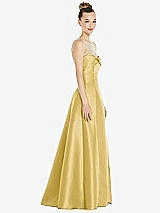 Side View Thumbnail - Maize Bow Cuff Strapless Satin Ball Gown with Pockets