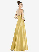 Rear View Thumbnail - Maize Bow Cuff Strapless Satin Ball Gown with Pockets