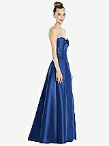 Side View Thumbnail - Classic Blue Bow Cuff Strapless Satin Ball Gown with Pockets