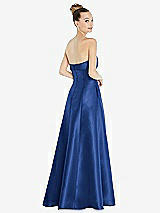 Rear View Thumbnail - Classic Blue Bow Cuff Strapless Satin Ball Gown with Pockets