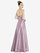 Rear View Thumbnail - Suede Rose Bow Cuff Strapless Satin Ball Gown with Pockets