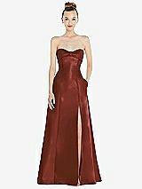 Front View Thumbnail - Auburn Moon Bow Cuff Strapless Satin Ball Gown with Pockets