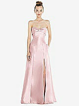 Front View Thumbnail - Ballet Pink Bow Cuff Strapless Satin Ball Gown with Pockets