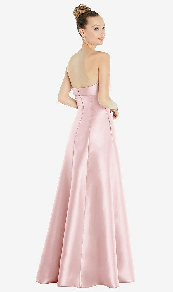 Back View - Ballet Pink Bow Cuff Strapless Satin Ball Gown with Pockets