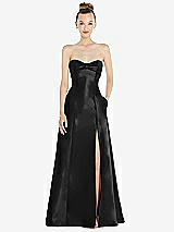Front View Thumbnail - Black Bow Cuff Strapless Satin Ball Gown with Pockets