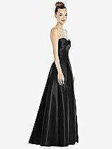 Side View Thumbnail - Black Bow Cuff Strapless Satin Ball Gown with Pockets