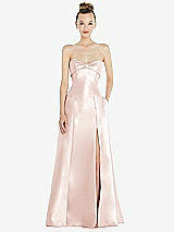 Front View Thumbnail - Blush Bow Cuff Strapless Satin Ball Gown with Pockets