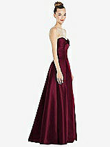 Side View Thumbnail - Cabernet Bow Cuff Strapless Satin Ball Gown with Pockets