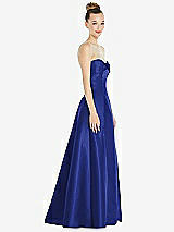 Side View Thumbnail - Cobalt Blue Bow Cuff Strapless Satin Ball Gown with Pockets