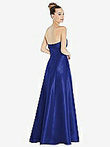 Rear View Thumbnail - Cobalt Blue Bow Cuff Strapless Satin Ball Gown with Pockets