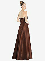 Rear View Thumbnail - Cognac Bow Cuff Strapless Satin Ball Gown with Pockets