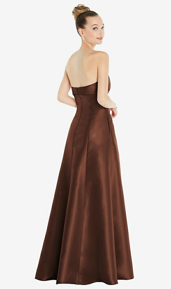 Back View - Cognac Bow Cuff Strapless Satin Ball Gown with Pockets