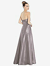 Rear View Thumbnail - Cashmere Gray Bow Cuff Strapless Satin Ball Gown with Pockets