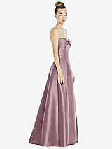 Side View Thumbnail - Dusty Rose Bow Cuff Strapless Satin Ball Gown with Pockets