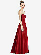 Side View Thumbnail - Garnet Bow Cuff Strapless Satin Ball Gown with Pockets