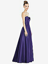 Side View Thumbnail - Grape Bow Cuff Strapless Satin Ball Gown with Pockets