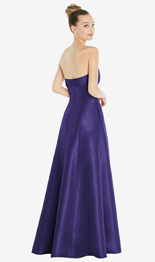 Back View - Grape Bow Cuff Strapless Satin Ball Gown with Pockets