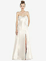 Front View Thumbnail - Ivory Bow Cuff Strapless Satin Ball Gown with Pockets