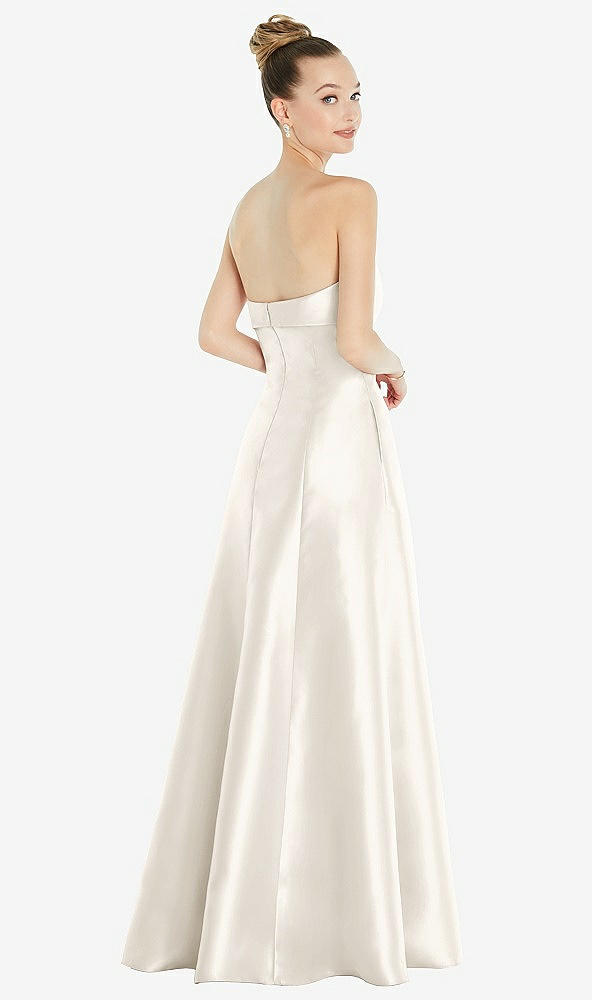Back View - Ivory Bow Cuff Strapless Satin Ball Gown with Pockets