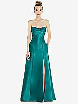 Front View Thumbnail - Jade Bow Cuff Strapless Satin Ball Gown with Pockets