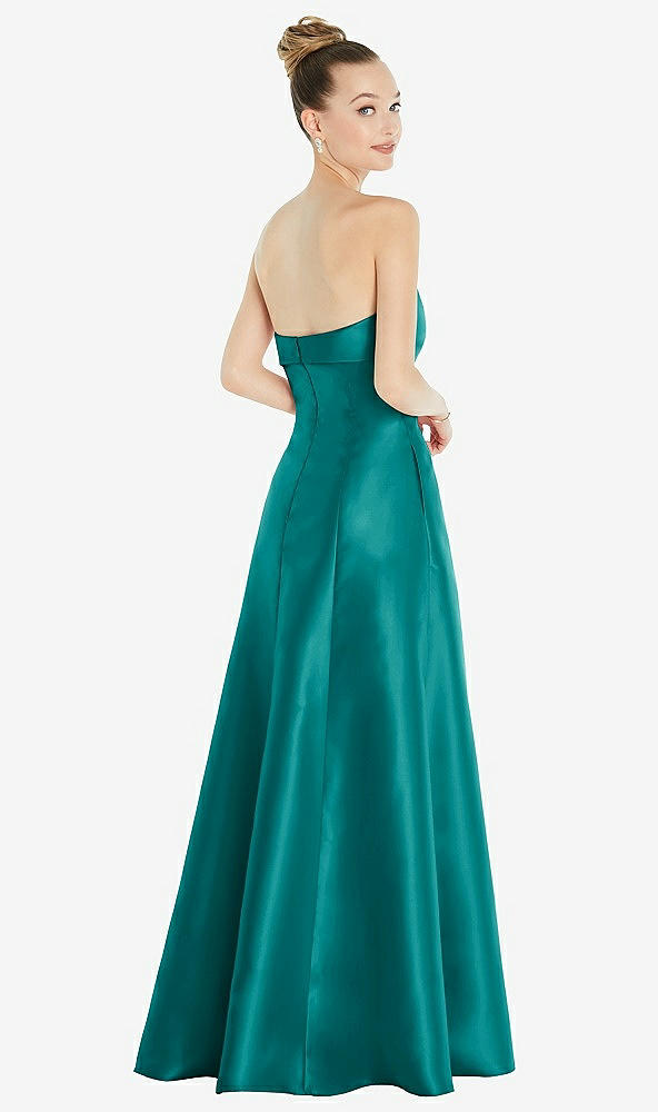 Back View - Jade Bow Cuff Strapless Satin Ball Gown with Pockets