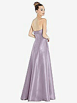 Rear View Thumbnail - Lilac Haze Bow Cuff Strapless Satin Ball Gown with Pockets