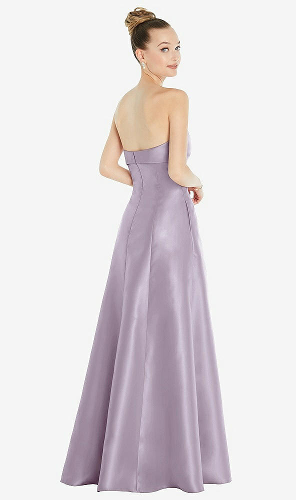 Back View - Lilac Haze Bow Cuff Strapless Satin Ball Gown with Pockets