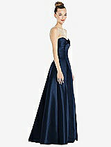 Side View Thumbnail - Midnight Navy Bow Cuff Strapless Satin Ball Gown with Pockets