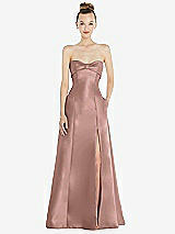 Front View Thumbnail - Neu Nude Bow Cuff Strapless Satin Ball Gown with Pockets